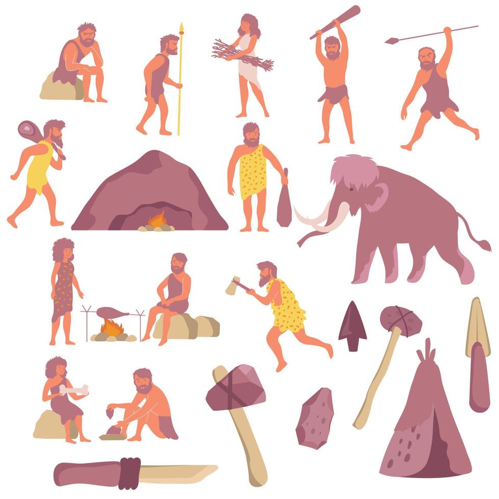 Stone Age Flat Set vector