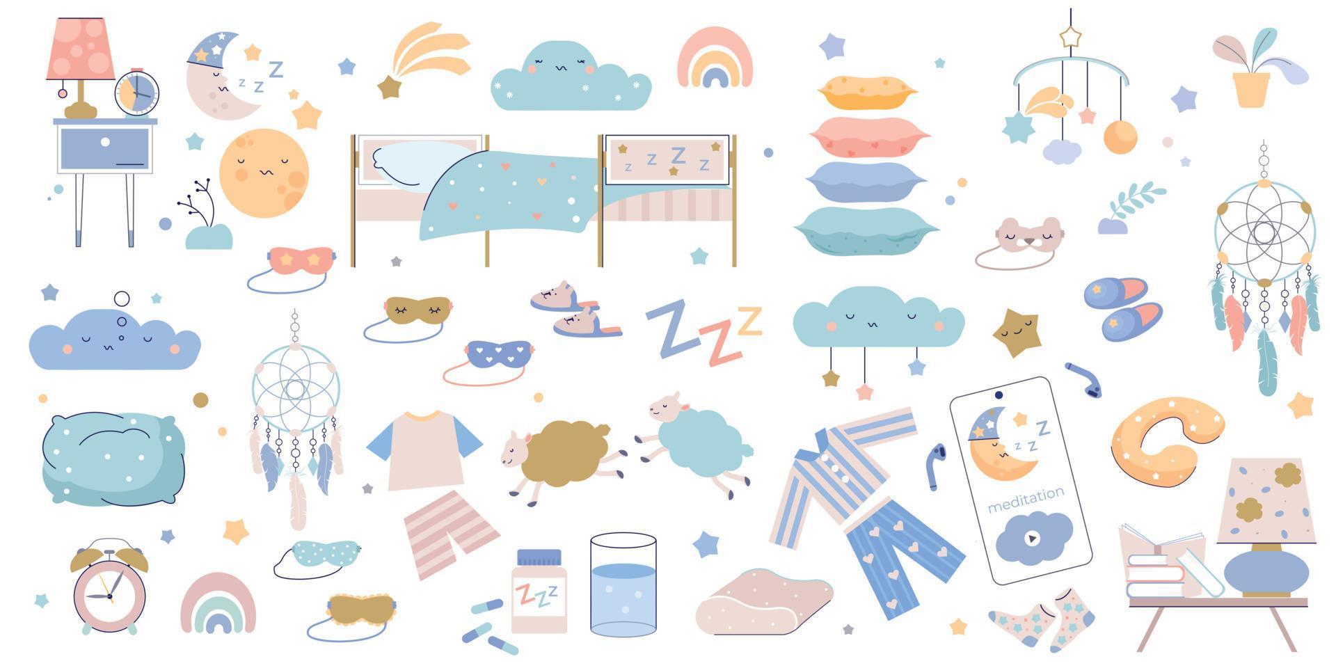 conjunto plano de artículos para dormir vector