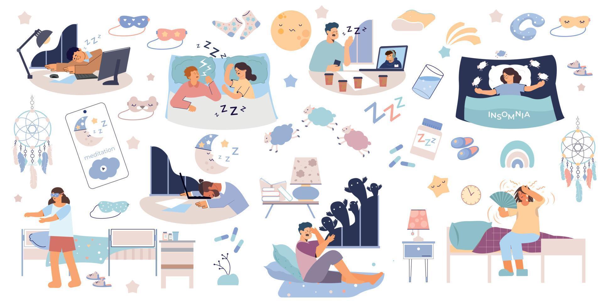 Sleep Disorder Icon Set vector