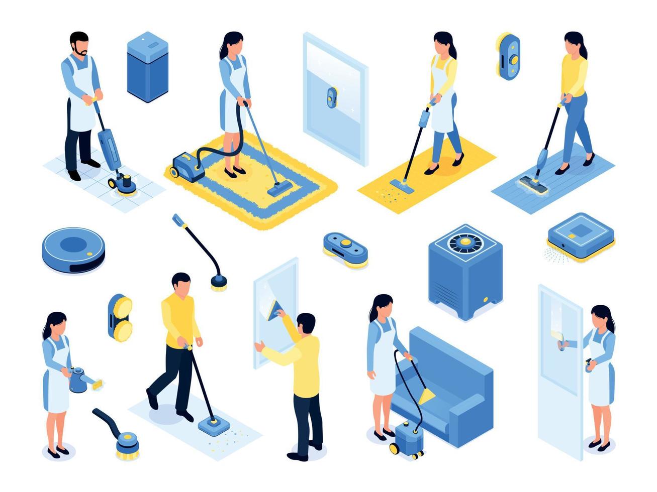 Cleaning Gadgets People Set vector