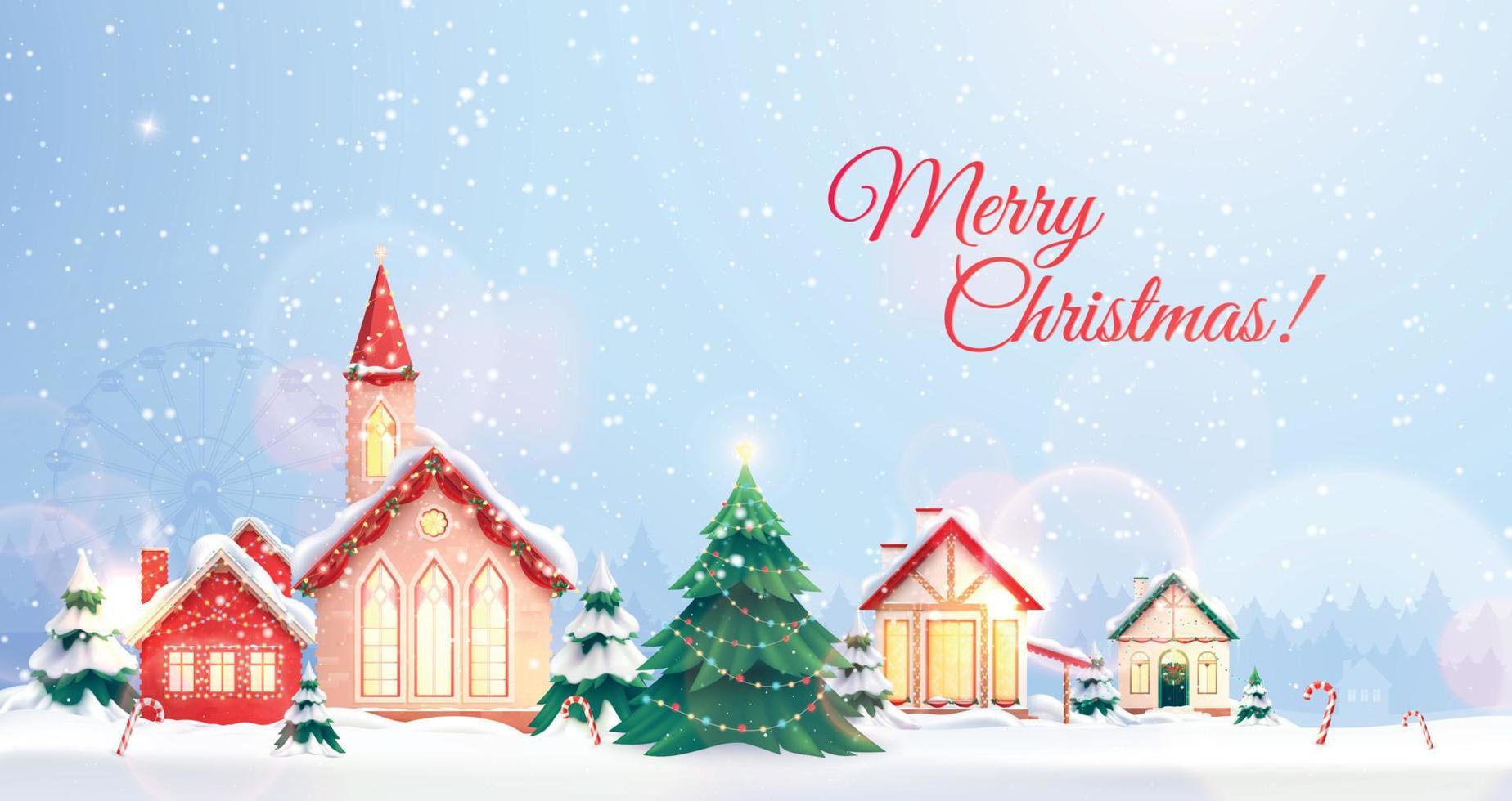 Christmas Houses Greeting Composition vector