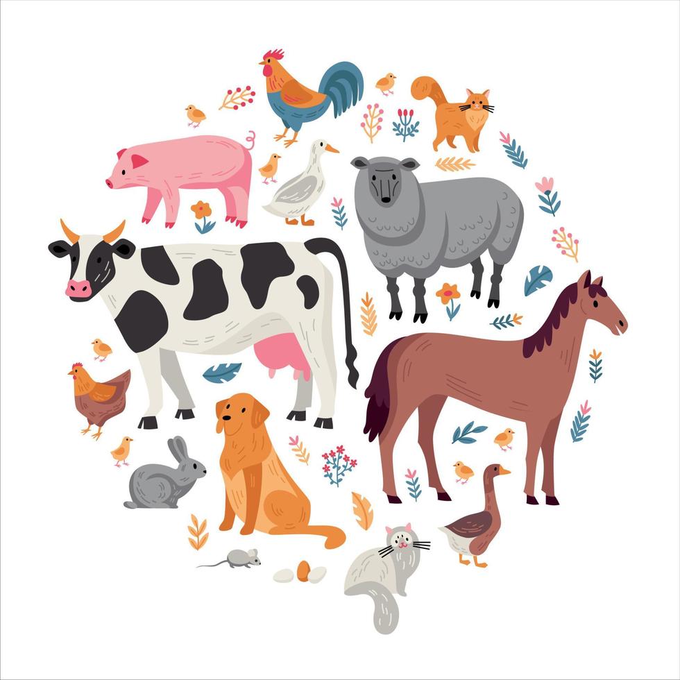 animales de granja planos vector