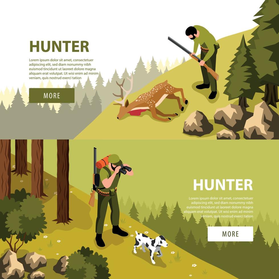 Hunter Isometric Banners Set vector