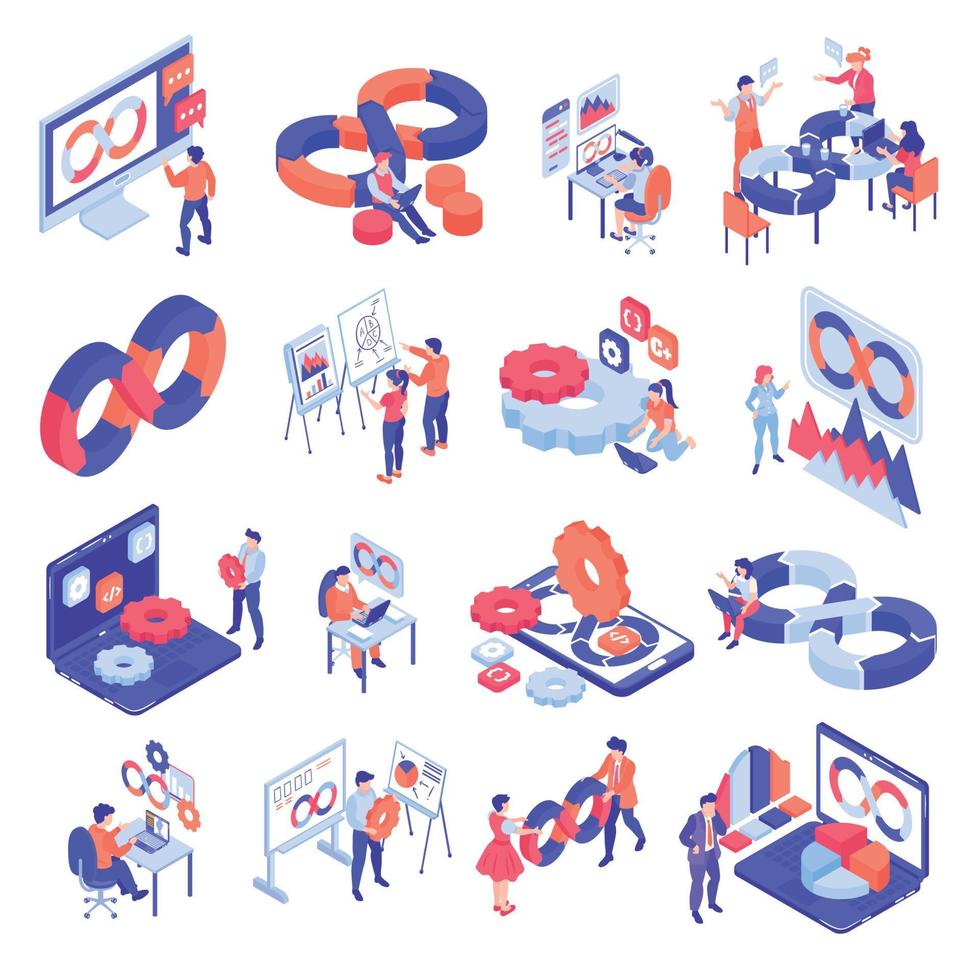 Isometric Devops Set vector