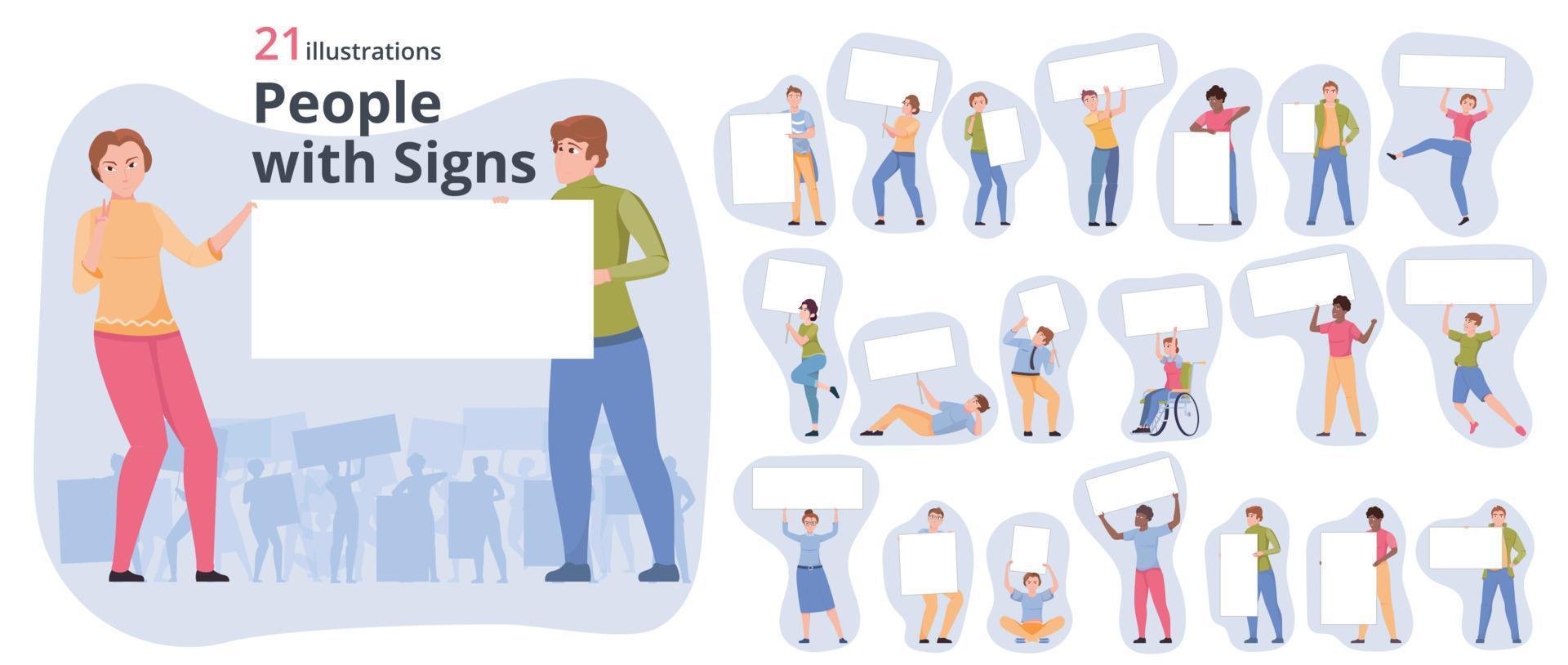 People With Banners Set vector