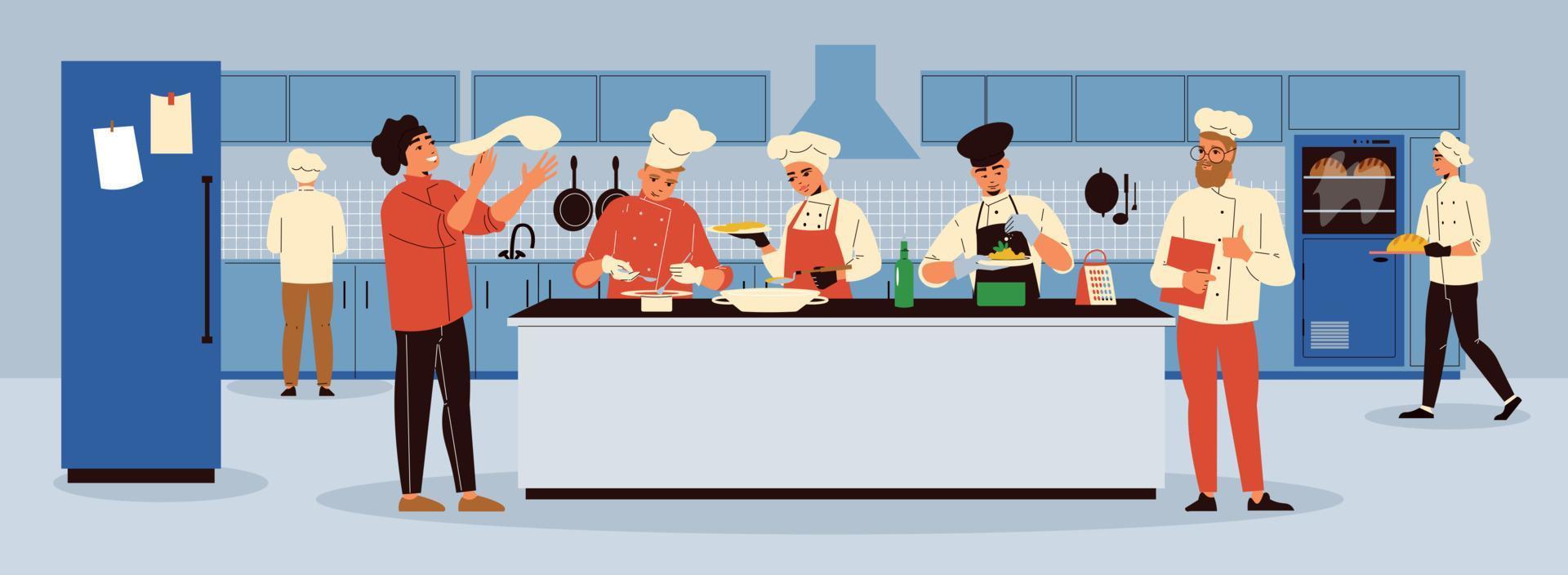 ilustración horizontal de cocina profesional vector