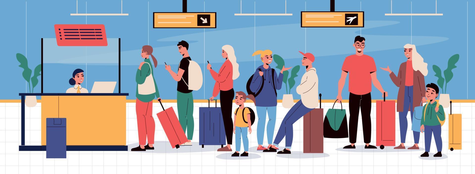 Tourists With Baggage At Departure vector
