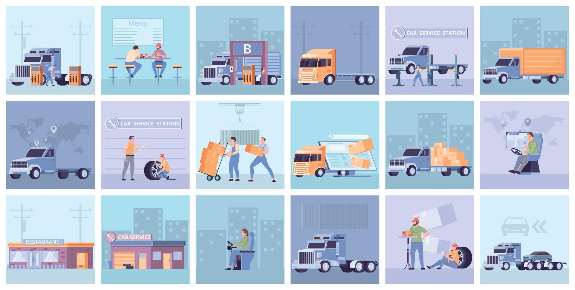 Truck Cargo Delivery Square Set vector