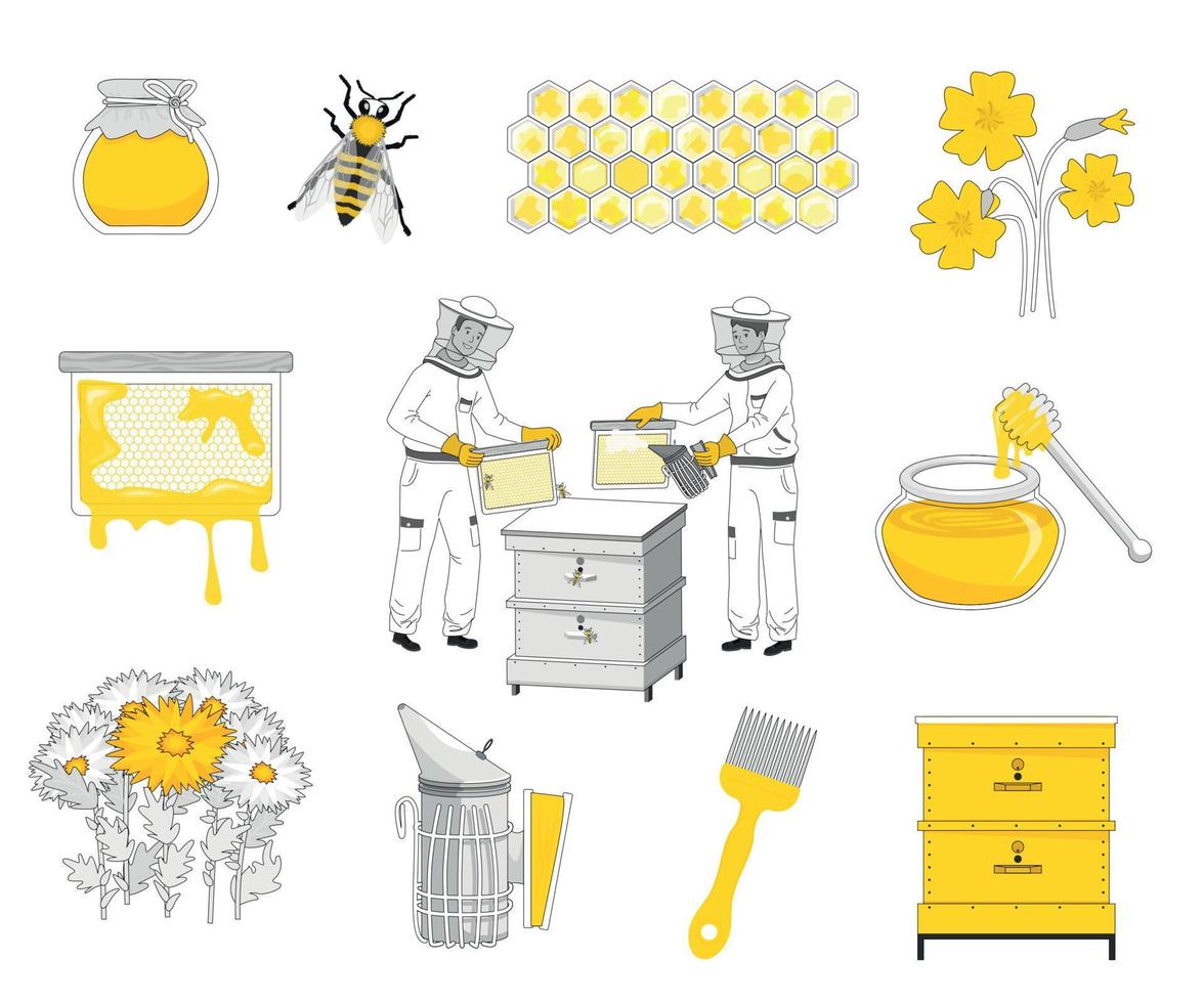 conjunto de iconos planos de apicultura vector
