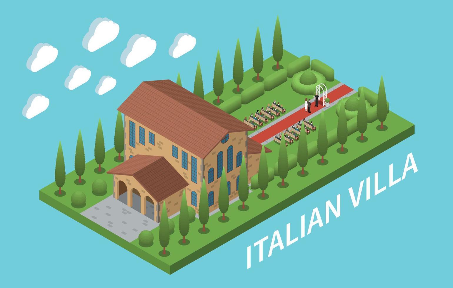 Italian Villa Isometric Composition vector