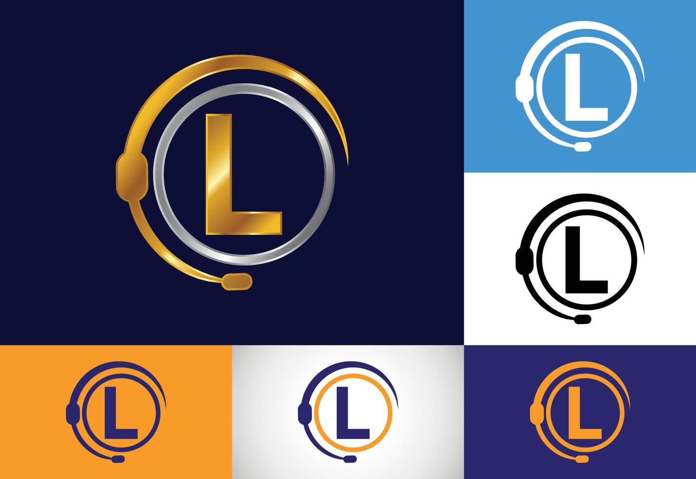 Initial L monogram letter alphabet and support service with headphones. Headphone logo. Hotline customer advice, call center help vector