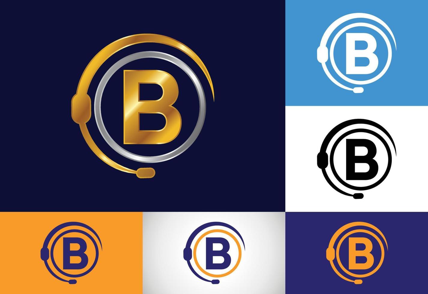 Initial B monogram letter alphabet and support service with headphones. Headphone logo. Hotline customer advice, call center help vector
