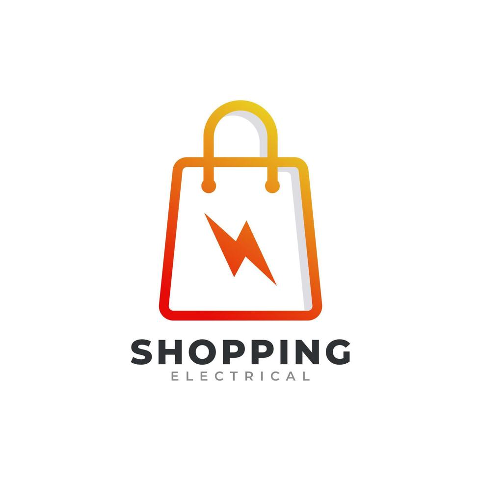 Electric Shop or Fast Shop Logo. Shopping Bag Combined with Energy or Lightning Bolt Icon Vector Illustration.