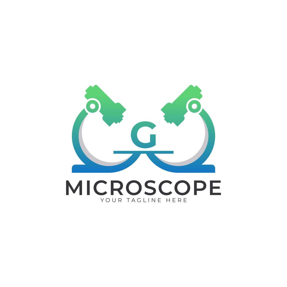 logotipo de laboratorio. elemento de plantilla de diseño de logotipo de microscopio de letra inicial g. vector