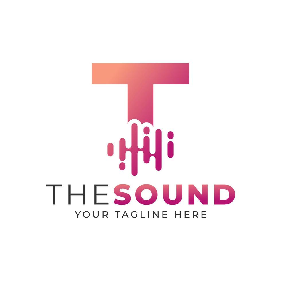Music Logo. Creative Letter T Trendy Design Logo Concept with Sound Wave Vector Illustration.