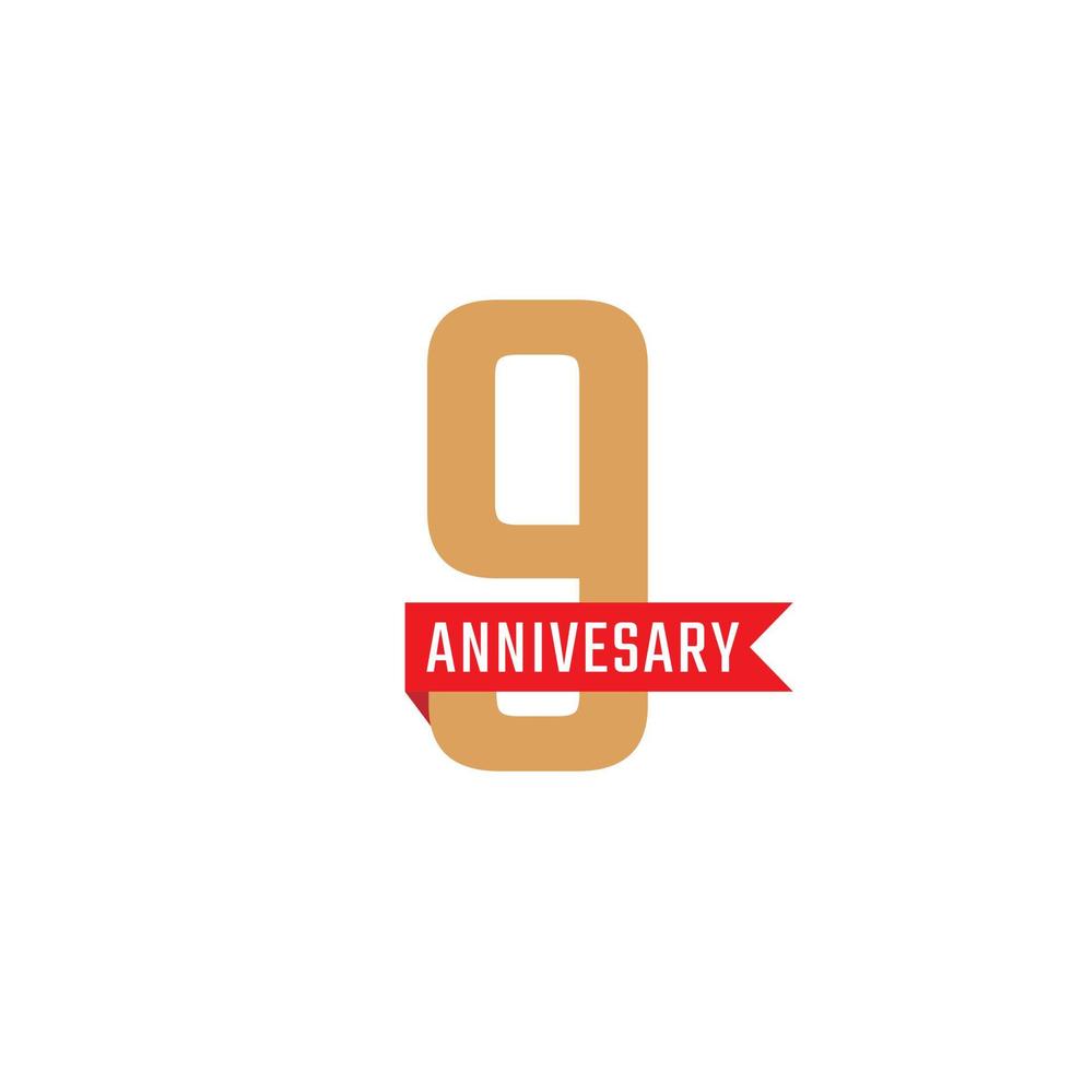 9 Year Anniversary Celebration with Red Ribbon Vector. Happy Anniversary Greeting Celebrates Template Design Illustration vector