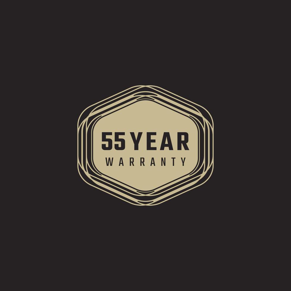 55 Year Anniversary Warranty Celebration with Golden Color for Celebration Event, Wedding, Greeting card, and Invitation Isolated on Black Background vector