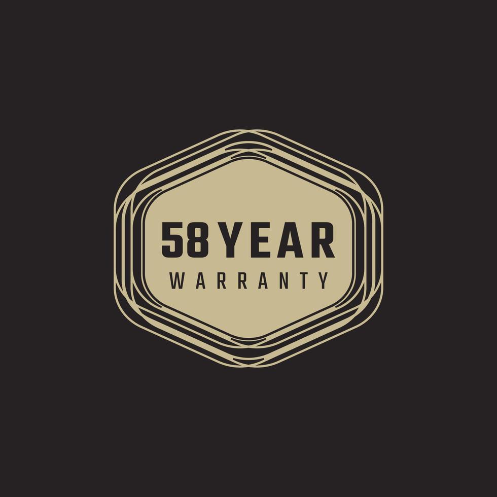 58 Year Anniversary Warranty Celebration with Golden Color for Celebration Event, Wedding, Greeting card, and Invitation Isolated on Black Background vector