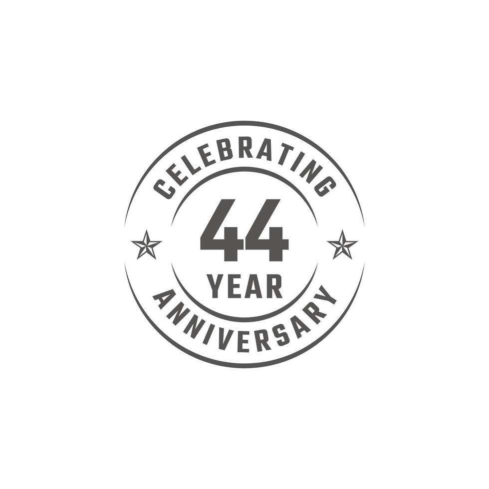 Insignia de emblema de celebración de aniversario de 44 años con color gris para evento de celebración, boda, tarjeta de felicitación e invitación aislada en fondo blanco vector