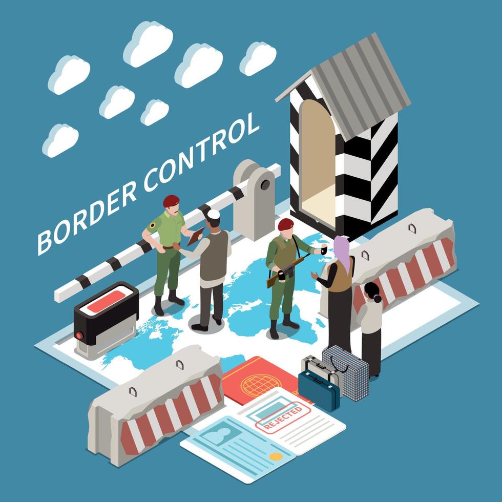 Border Control Isometric Composition vector