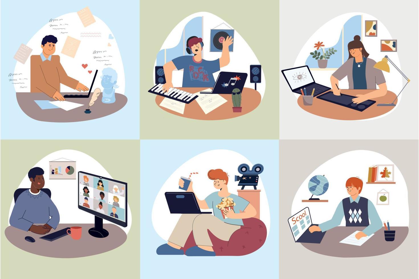 Computer People Square Compositions vector