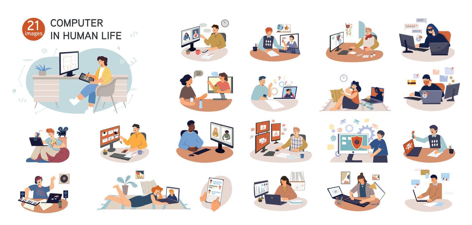 Computer People Flat Set vector