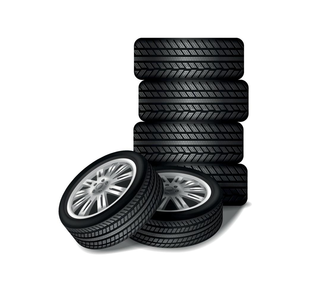 Tires Realistic Monochrome Composition vector