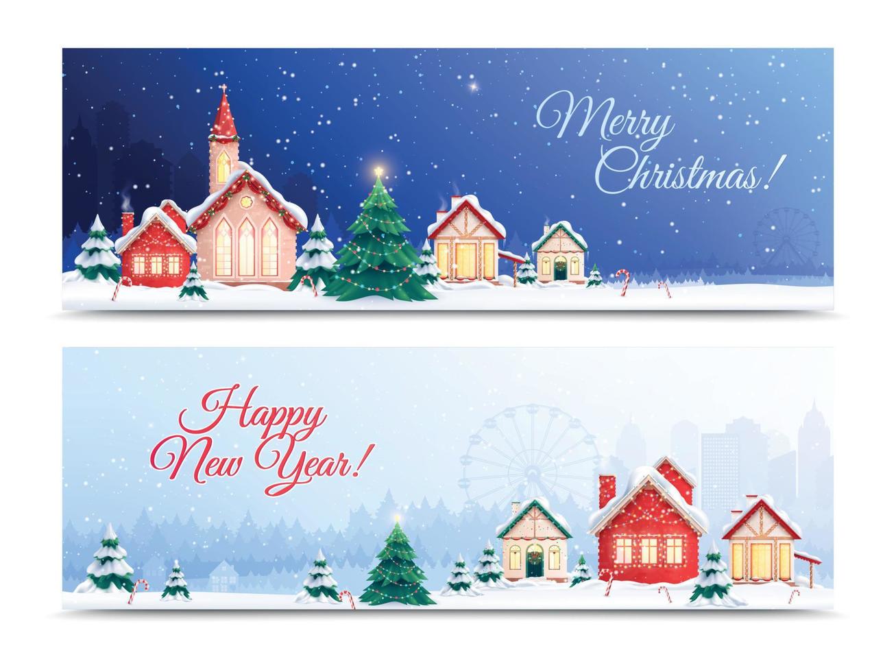 Houses Christmas Horizontal Banners vector