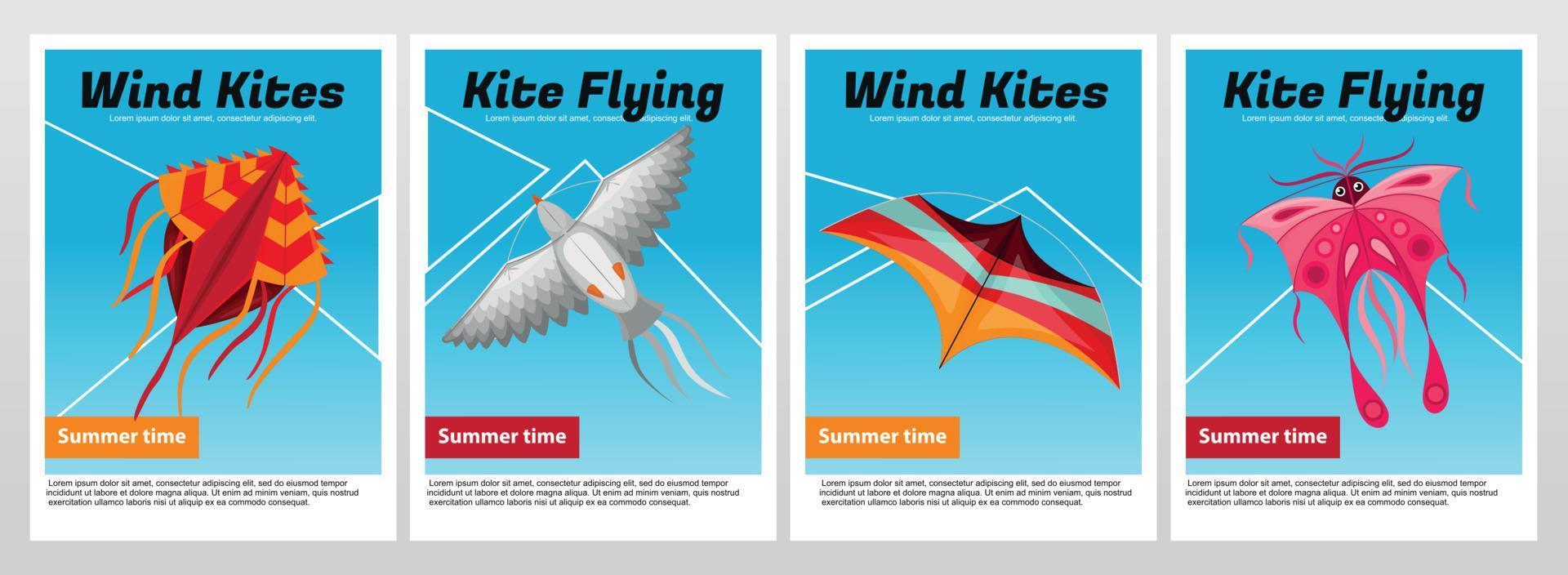 Wind Kites Poster Set vector