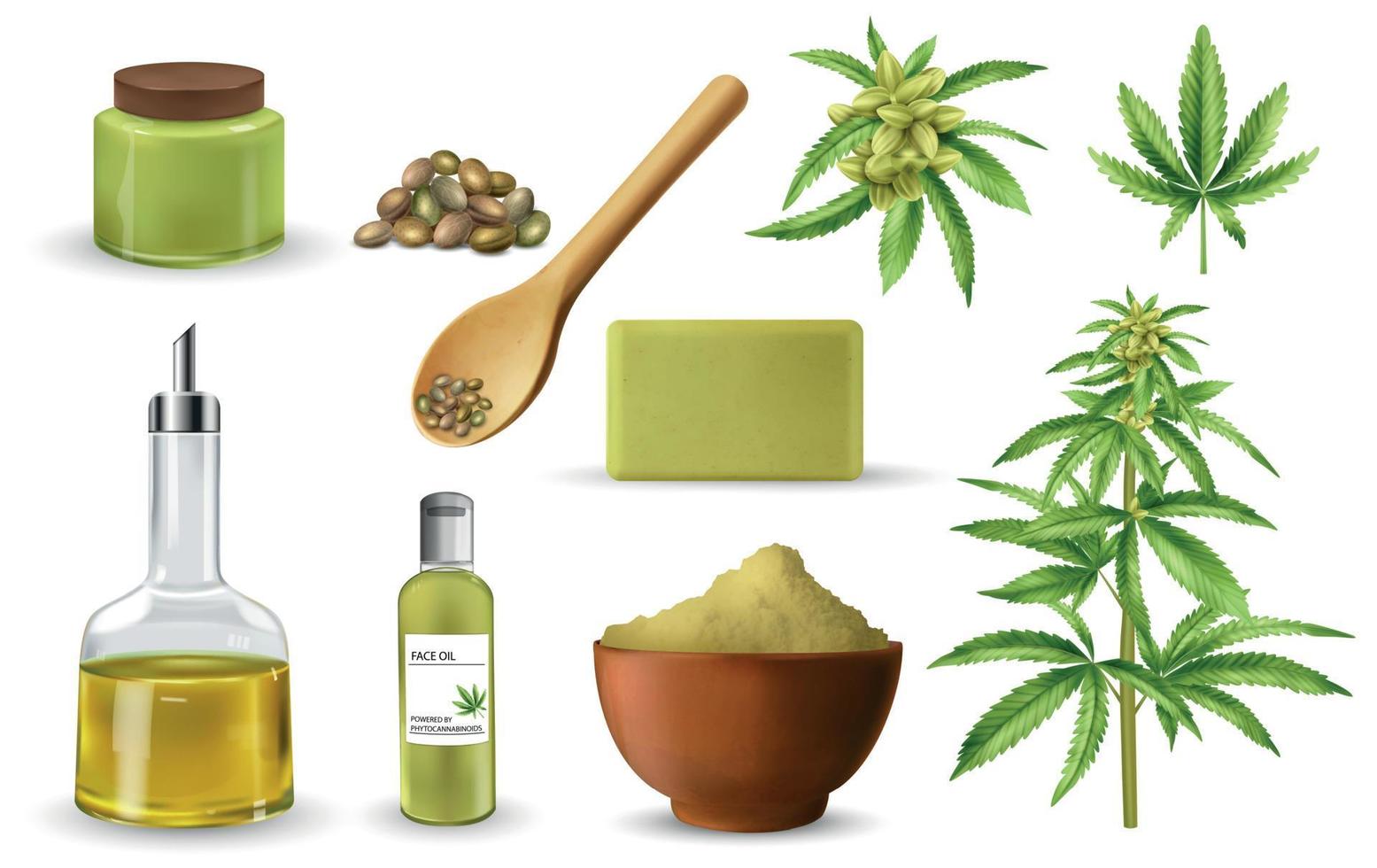 conjunto de iconos de cannabis realista vector