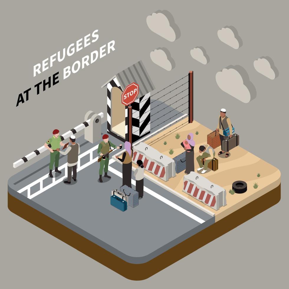 refugiados en la frontera vector