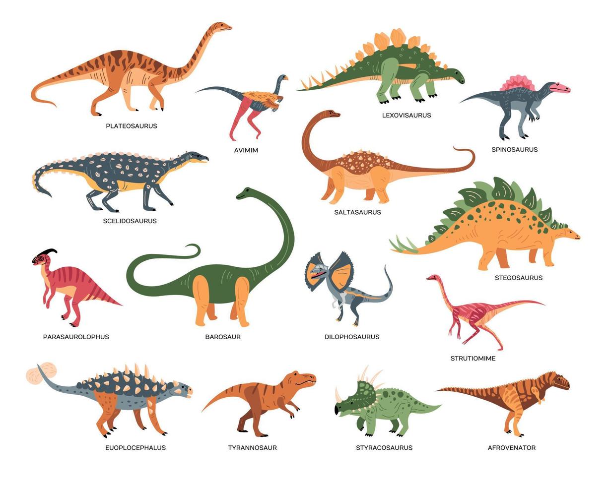 colección de iconos de dinosaurios coloridos vector