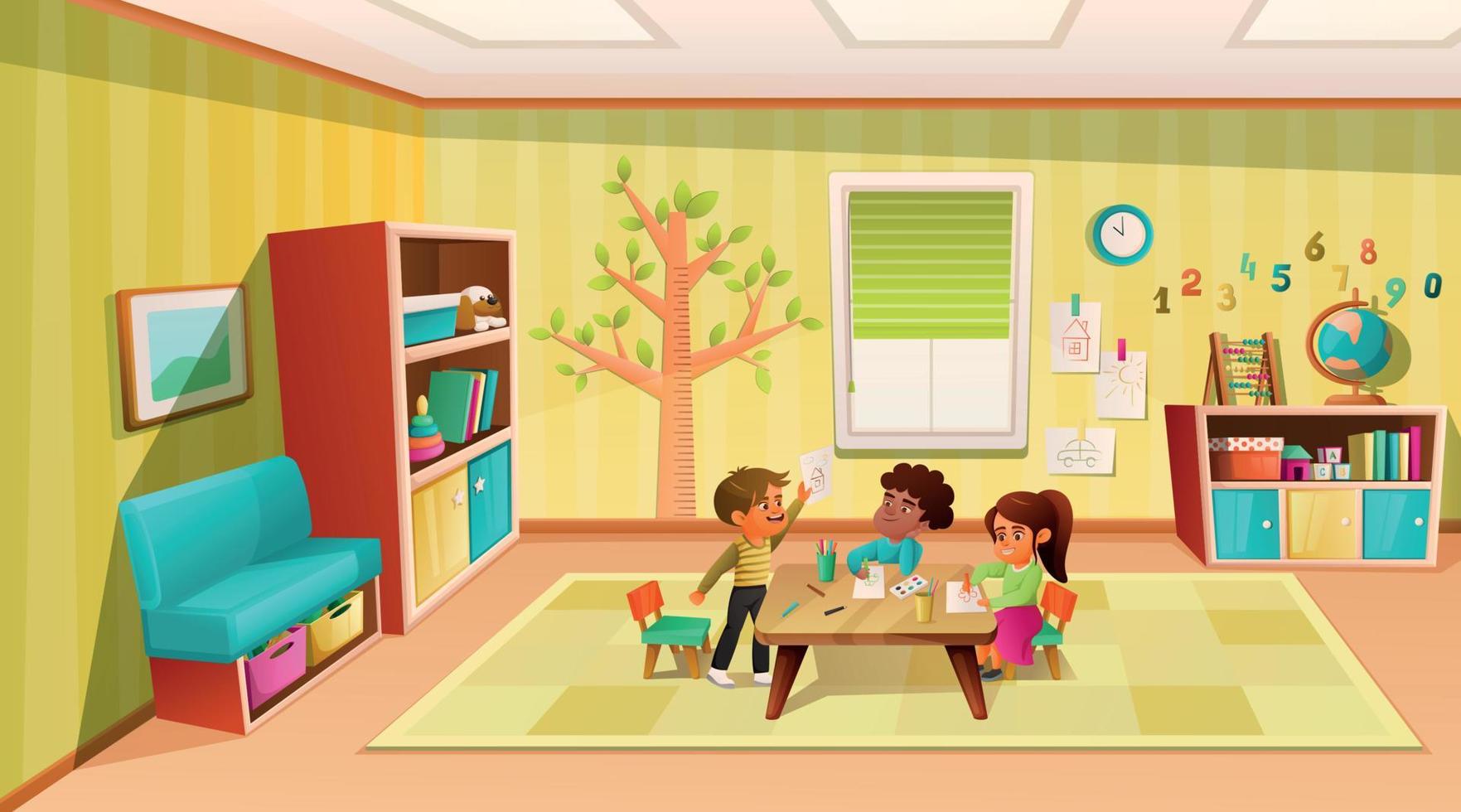 Kids In Kindergarten Room vector