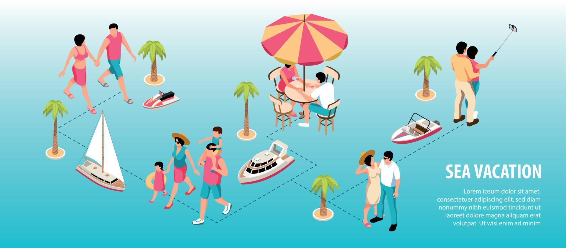 infografía isométrica de vacaciones en el mar vector