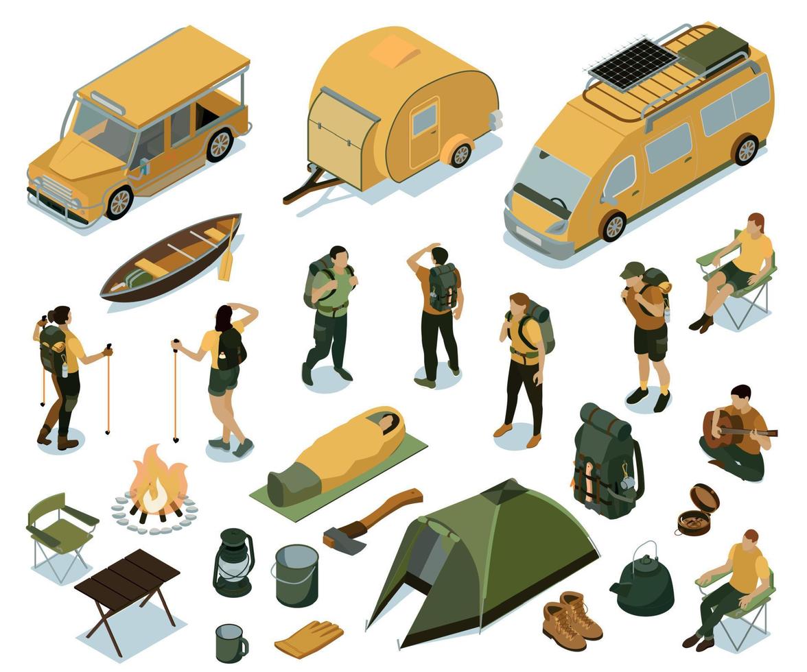 Isometric Hiking Icon Set vector