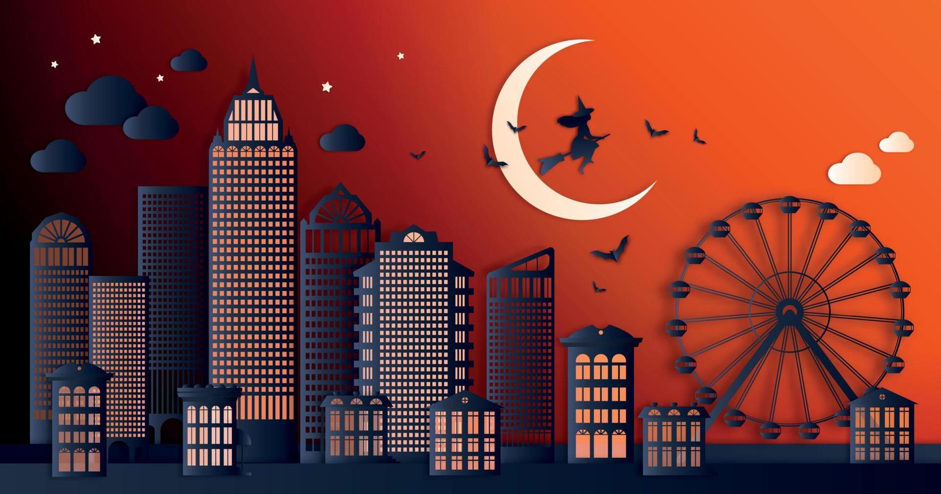 Paper City Night Composition vector