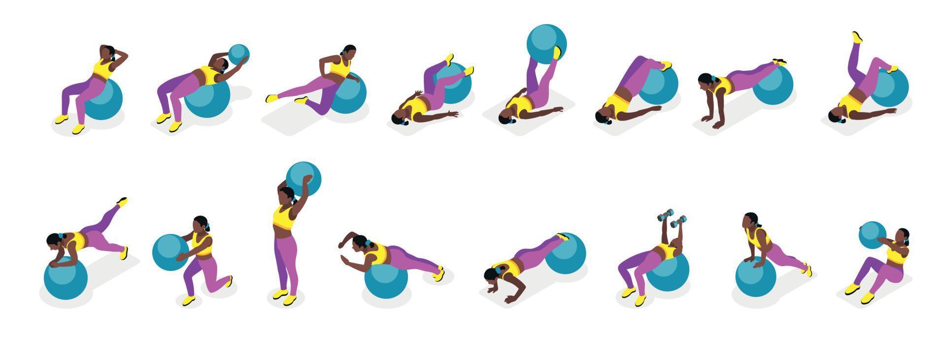 Fitness Ball Exercise Icons vector