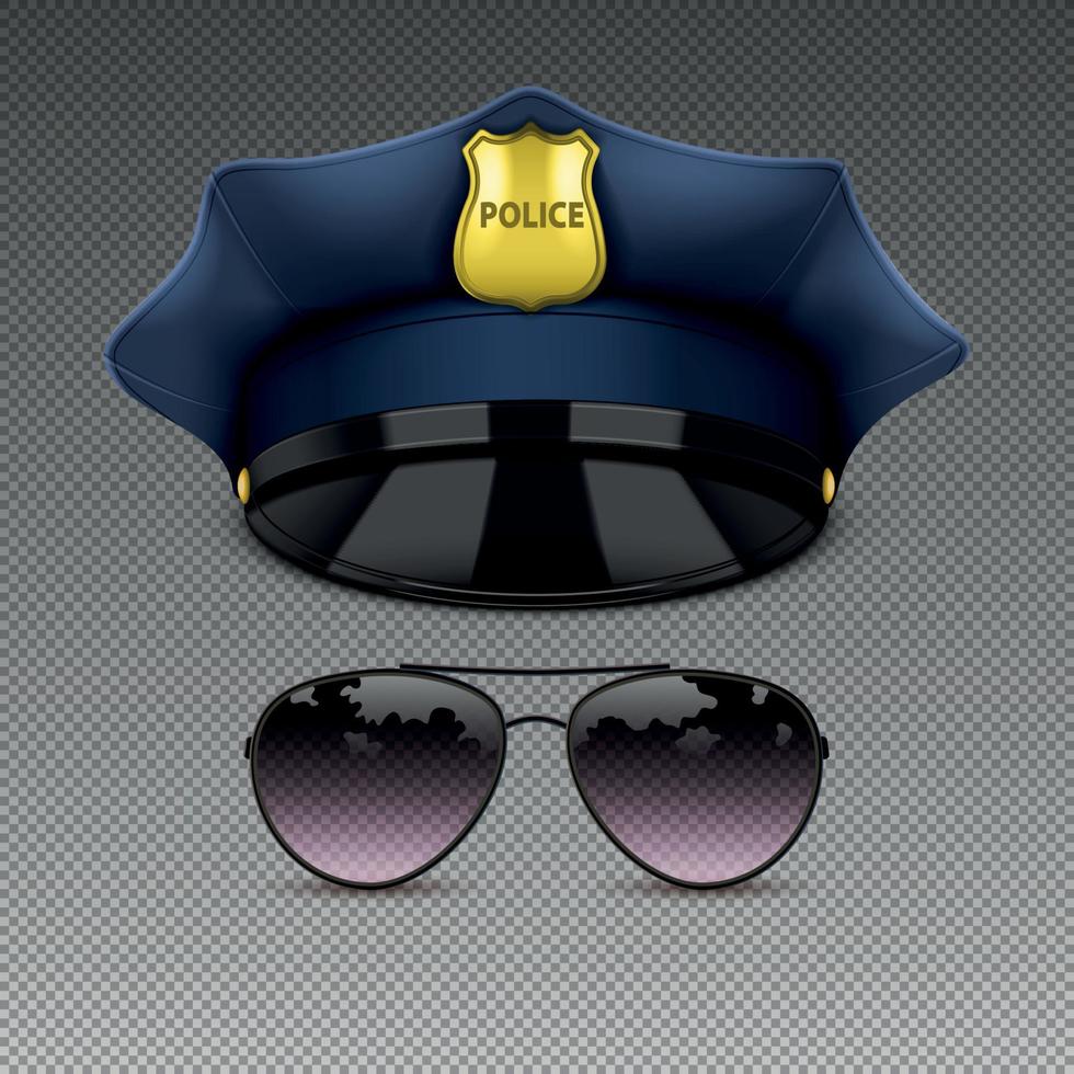 conjunto de anteojos de sombrero de policía vector
