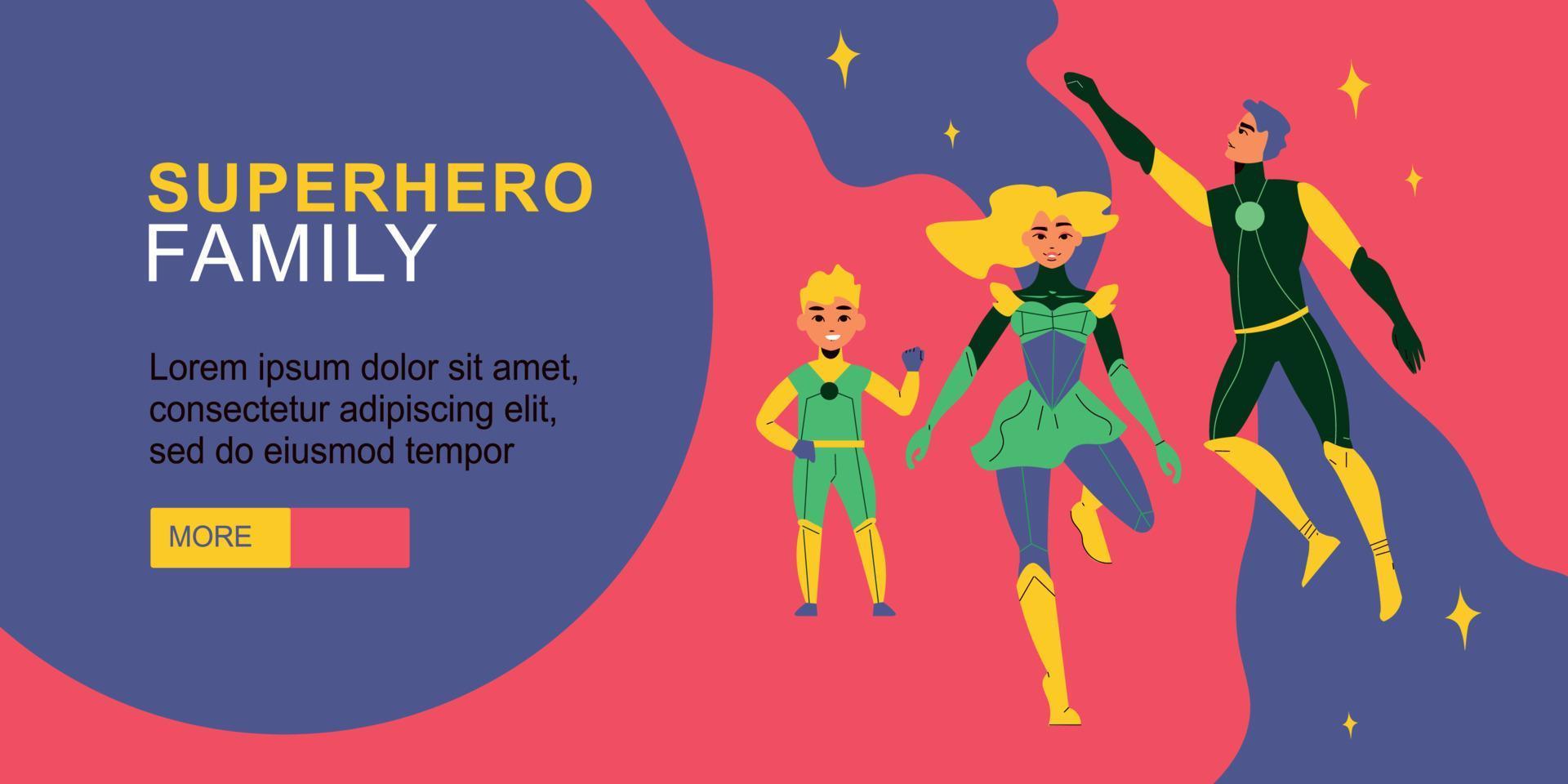 Superhero Family Horizontal Banner vector