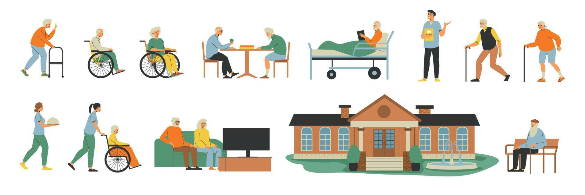 Nursing Home Flat Set vector