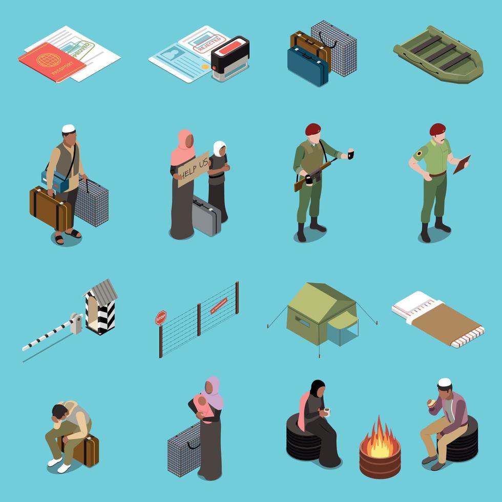 Refugees And Immigrants Isometric Set vector