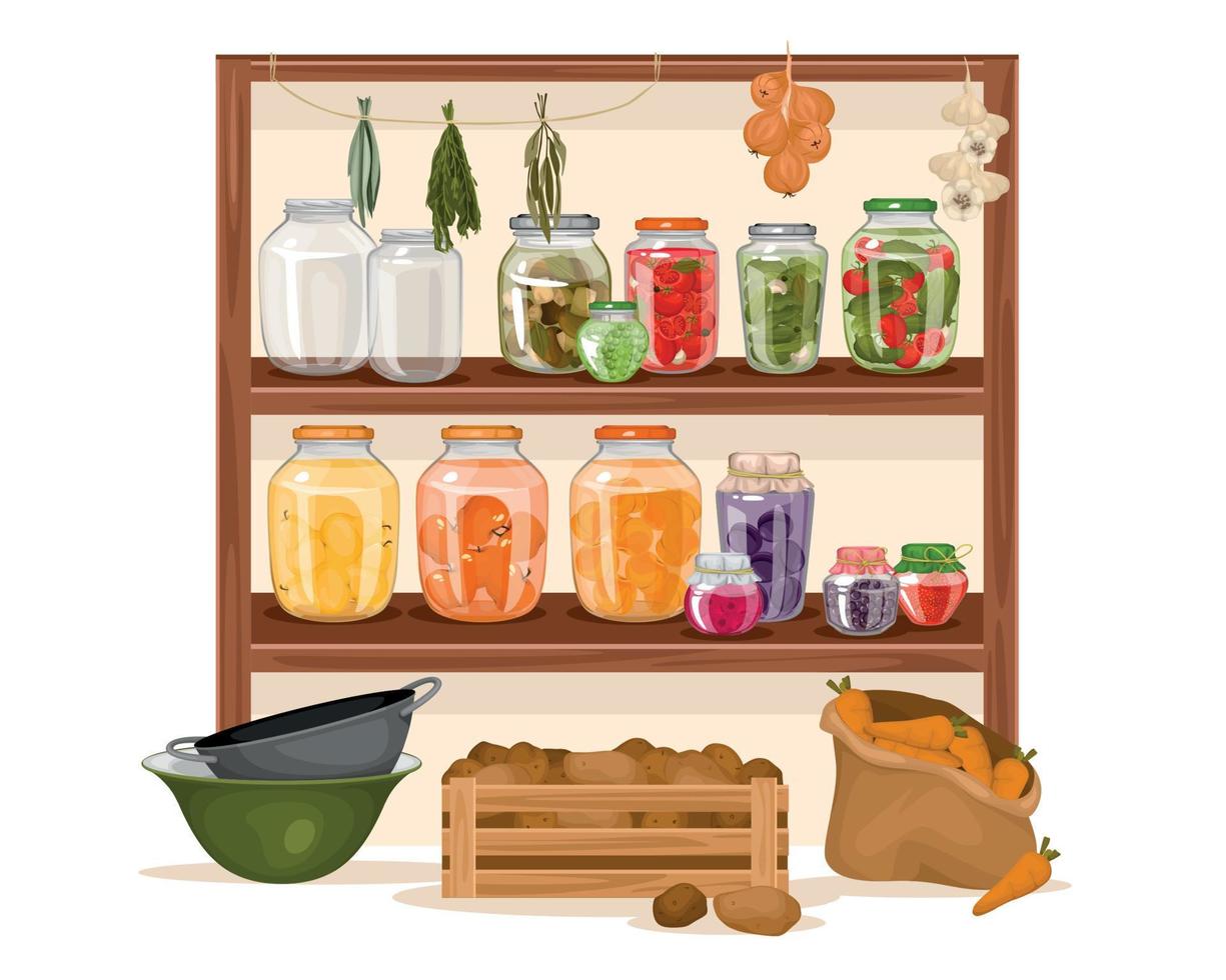 Pantry Shelf With Homemade Pickles vector