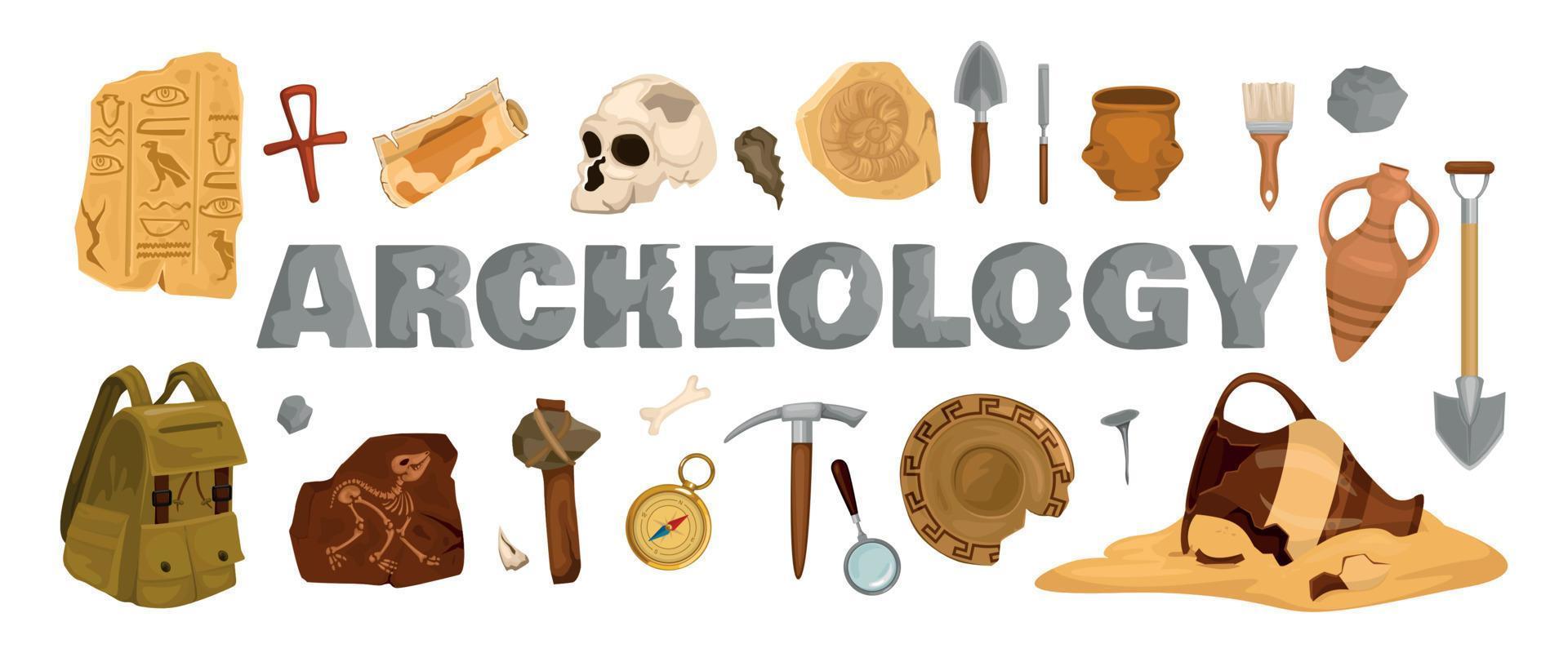 conjunto de artefactos antiguos de arqueología vector