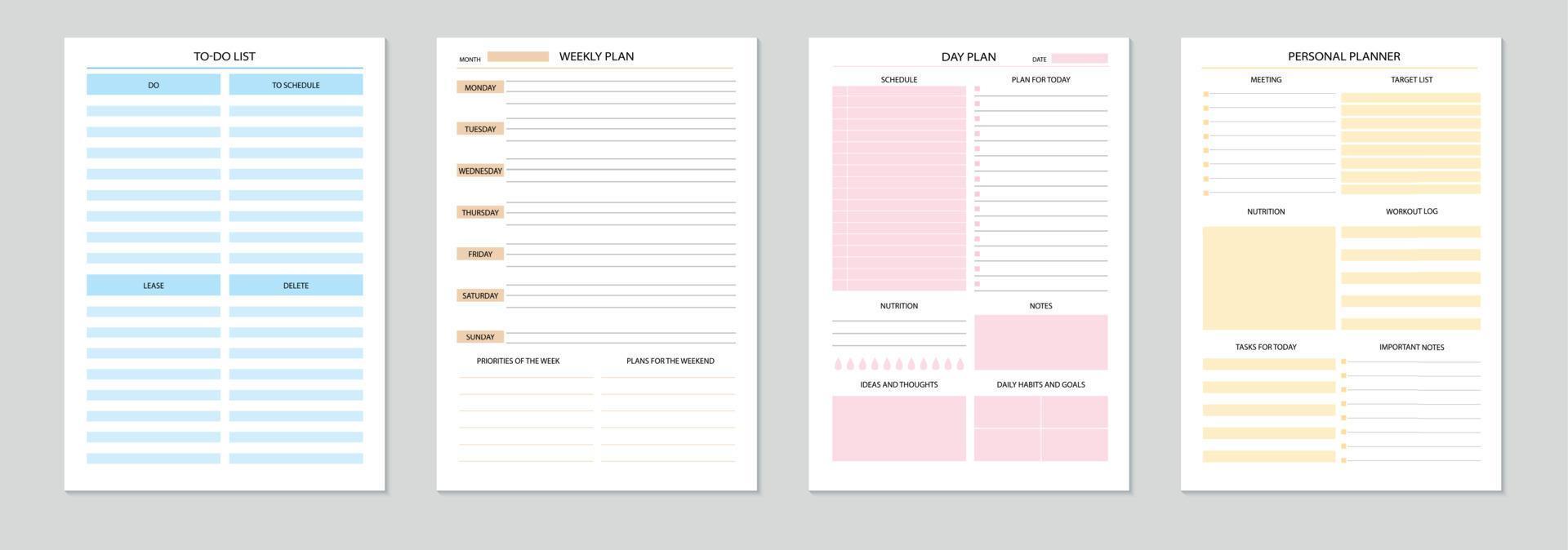 Personal Planner Realistic Set vector
