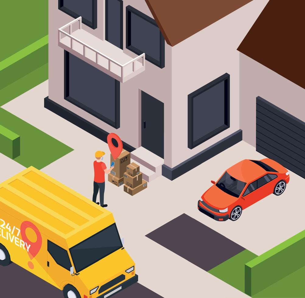 Door Delivery Isometric Composition vector