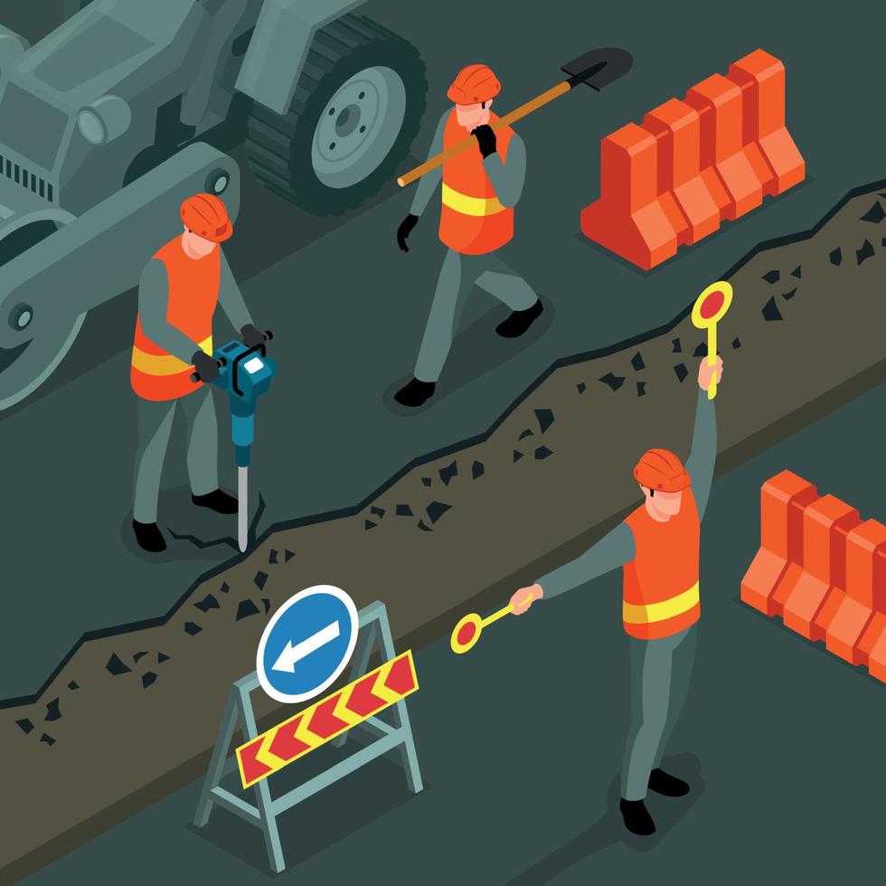 Repair Road Isometric Composition vector