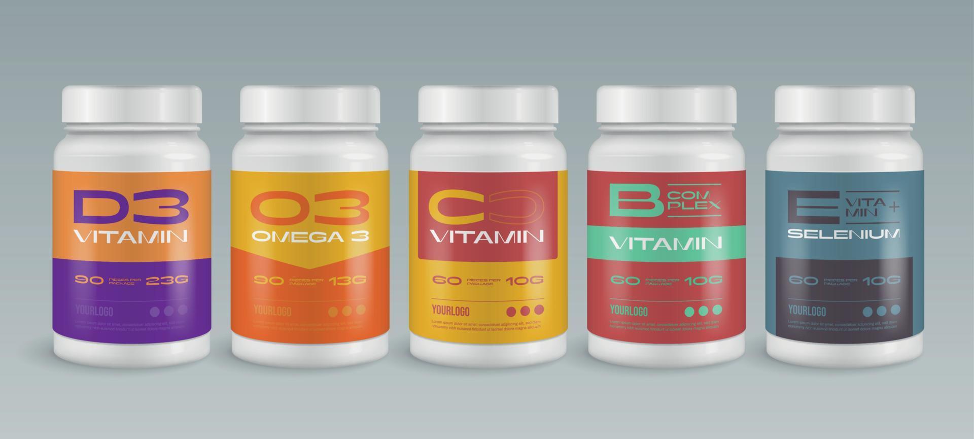 Medicine Vitamin Bottle Set vector