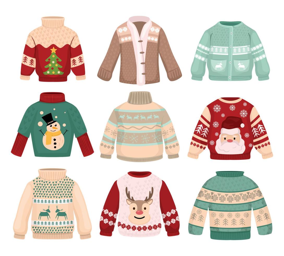 Handmade Christmas Sweaters Set vector