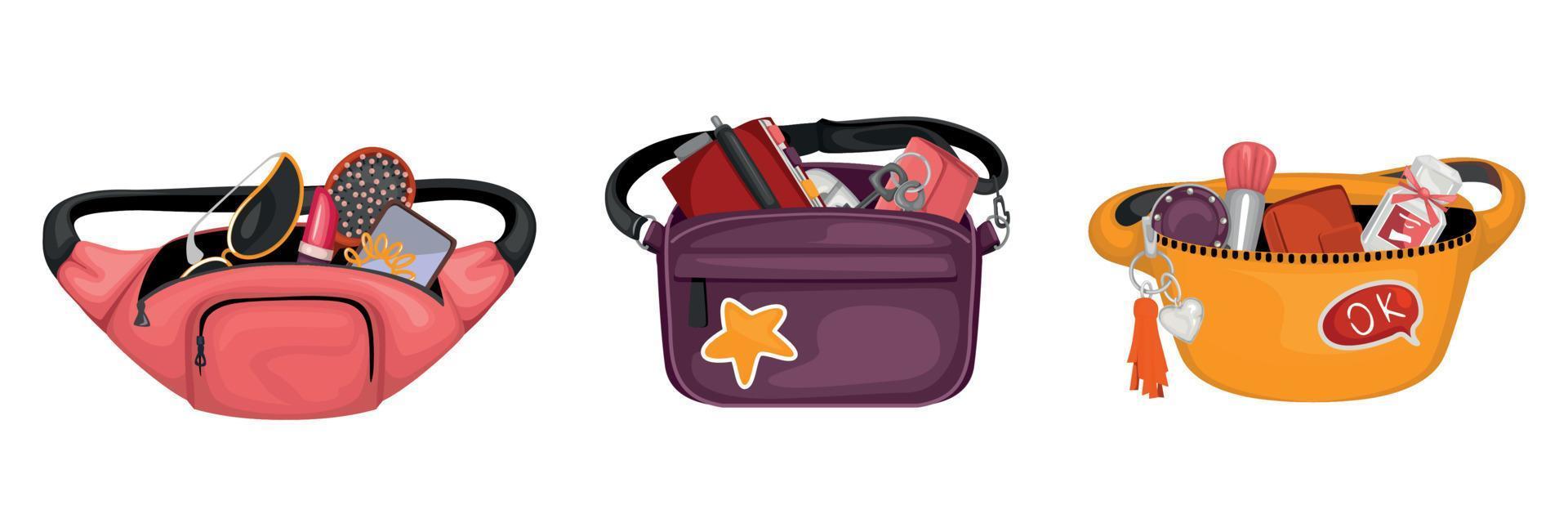 Waist Bags Icon Set vector