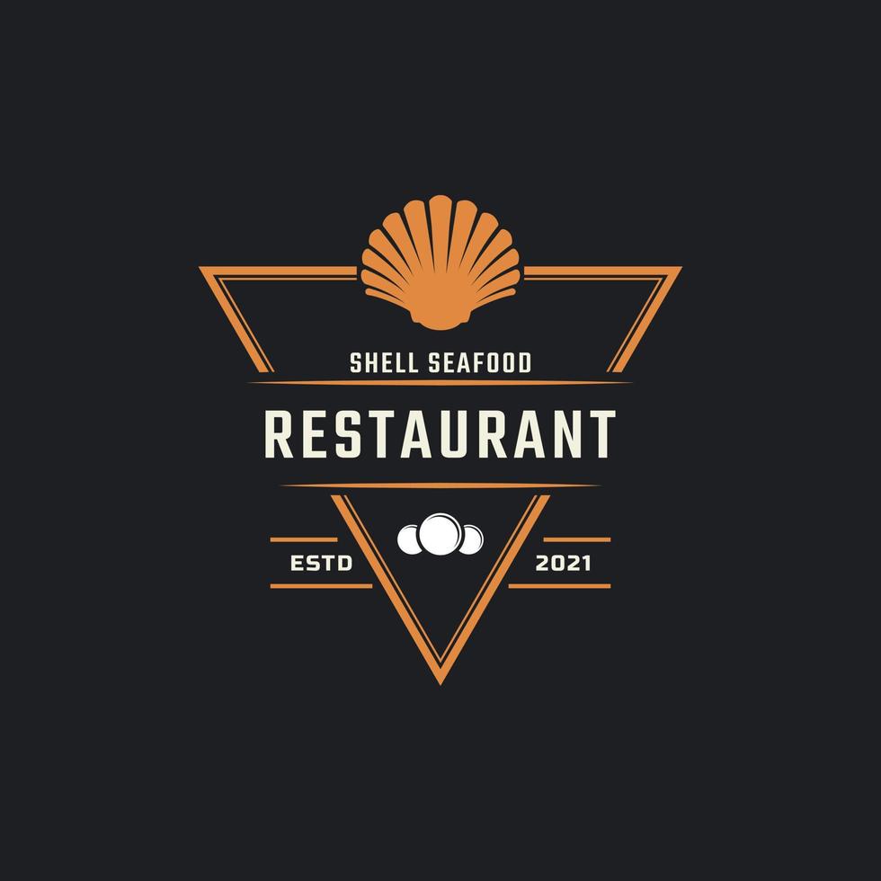 Classic Vintage Retro Label Badge for Seafood Seashell Pearl Oyster Scallop Shell Oyster Cockle Clam Mussel Logo Restaurant Design Inspiration vector